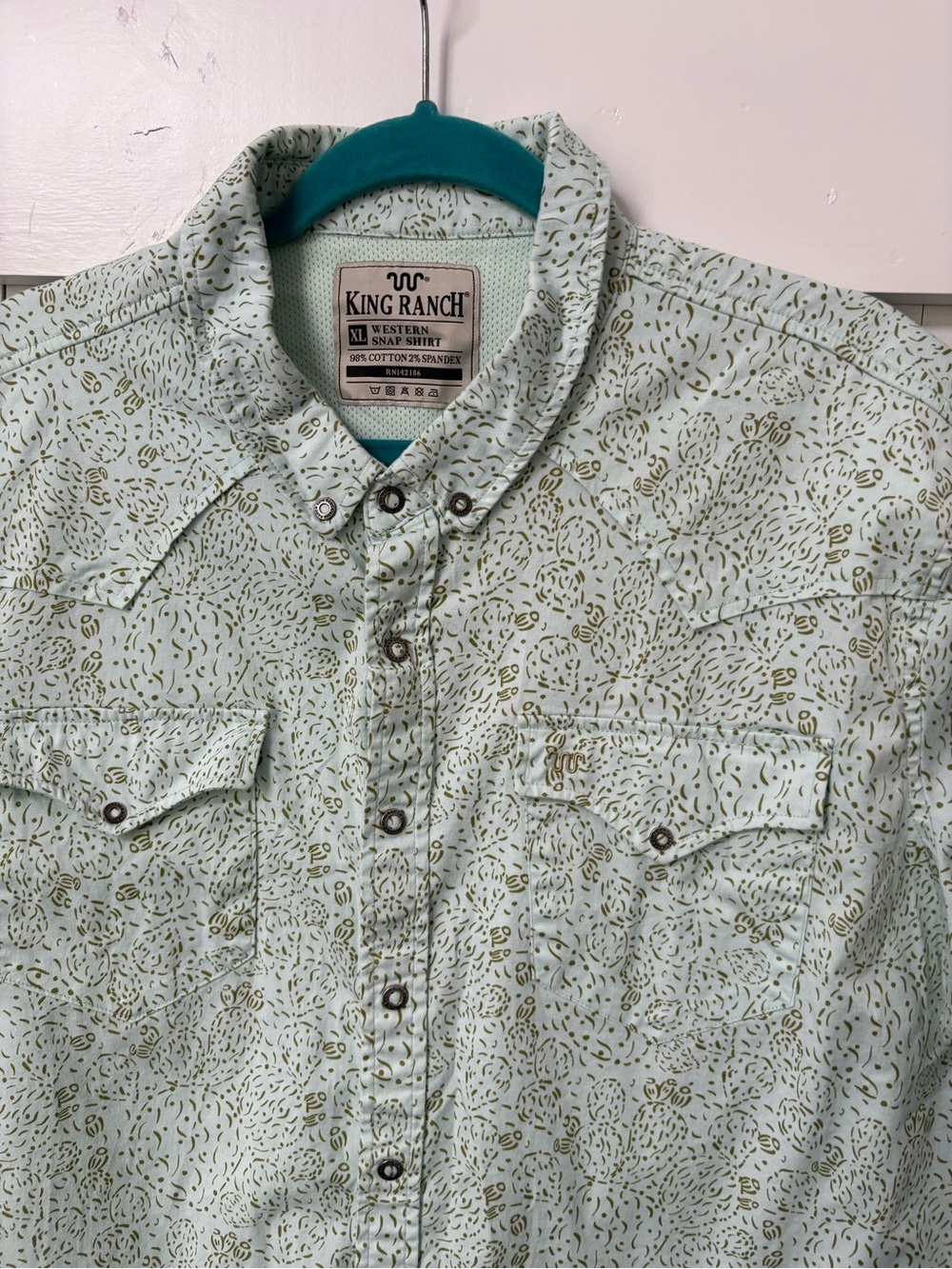 King Ranch Men’s snap western short sleeve print cactus print size XL